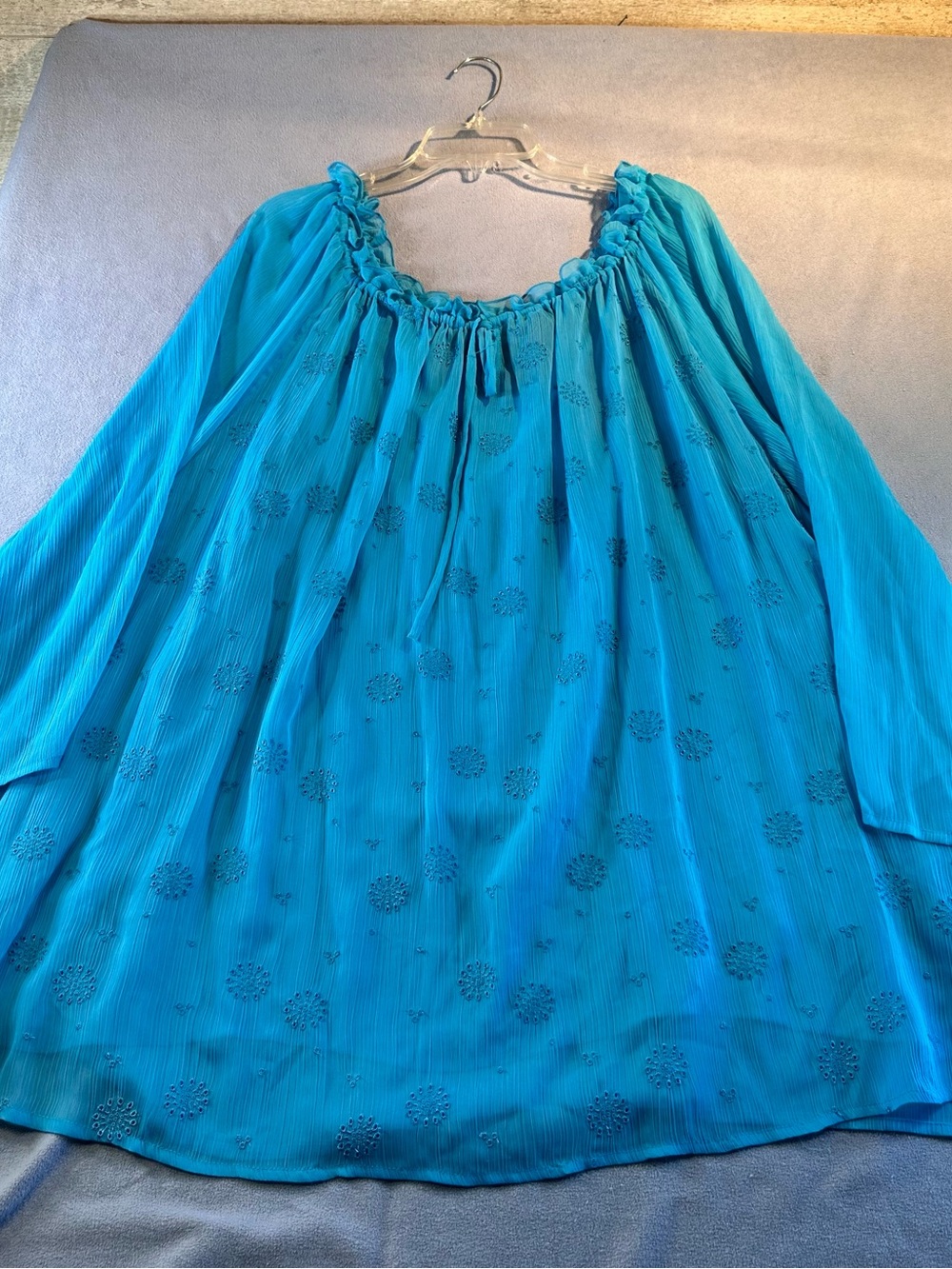 Maggie Barnes Turquoise Chiffon Boho Tunic Top Blouse Size 3XL